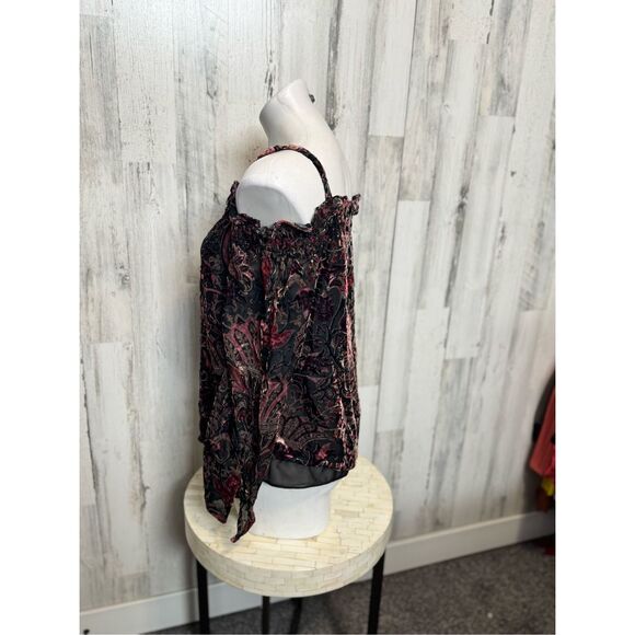 Ecru Velvet Boho Tank Top Medium – Floral Burnout Camisole Goth Romantic Peasant - Picture 2 of 9